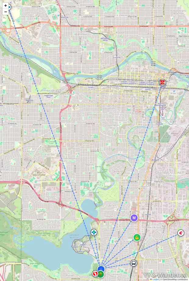Daily accessibility map for 136 HAYSBORO CR SW, Calgary showing nearby schools, grocery stores, parks, LRT stations and nearby amenities