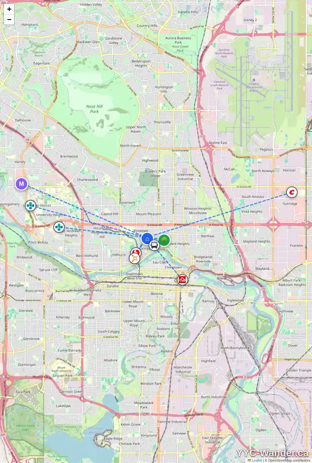 Daily accessibility map for 739 ALEXANDER CR NW, Calgary showing nearby schools, grocery stores, parks, LRT stations and nearby amenities