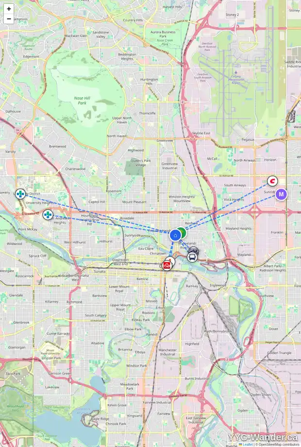 Daily accessibility map for 729 4A ST NE, Calgary showing nearby schools, grocery stores, parks, LRT stations and nearby amenities