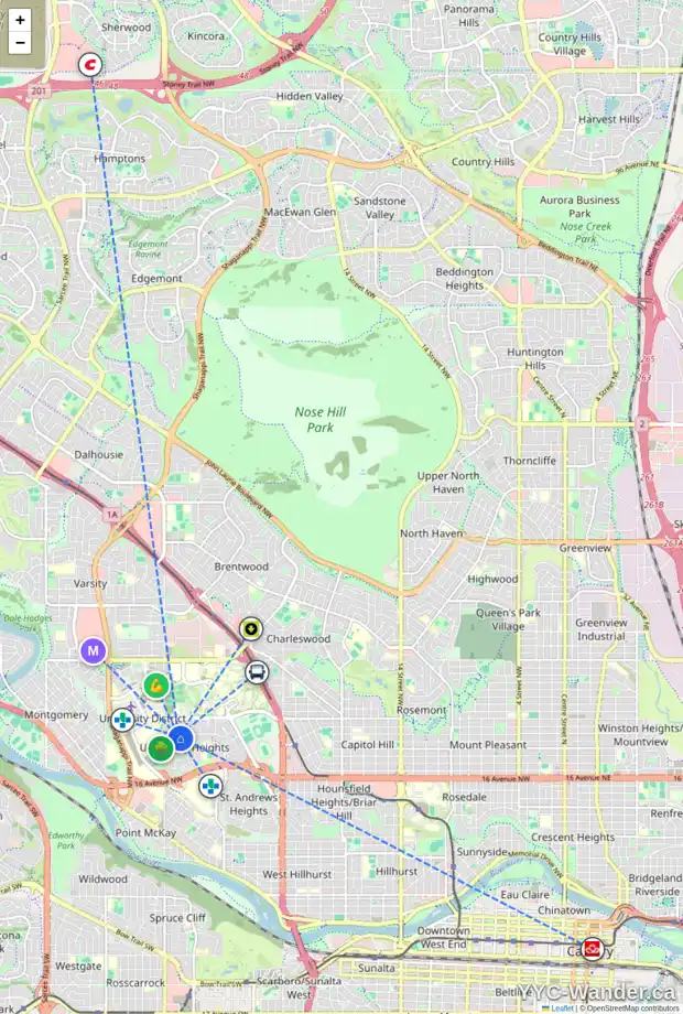 Daily accessibility map for 3519 UNDERHILL DR NW, Calgary showing nearby schools, grocery stores, parks, LRT stations and nearby amenities