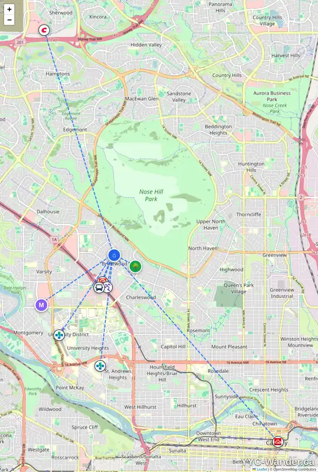 Daily accessibility map for 4823 BRISEBOIS DR NW, Calgary showing nearby schools, grocery stores, parks, LRT stations and nearby amenities