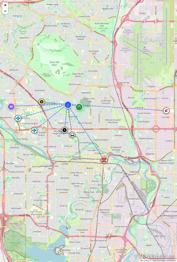 Daily accessibility map for 69 CORNELL RD NW, Calgary showing nearby schools, grocery stores, parks, LRT stations and nearby amenities
