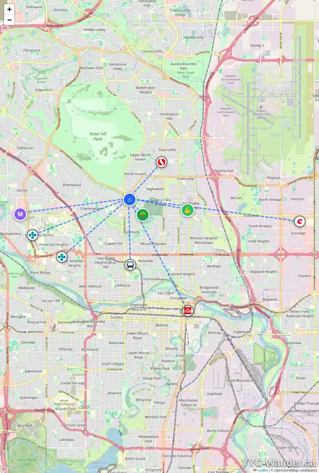Daily accessibility map for 4 COLERIDGE CR NW, Calgary showing nearby schools, grocery stores, parks, LRT stations and nearby amenities