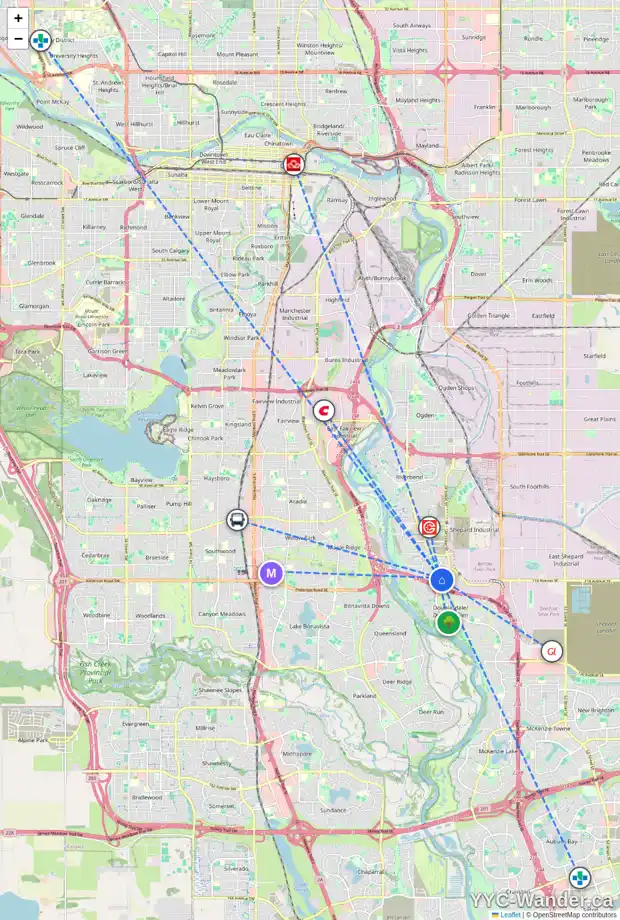 Daily accessibility map for 270 DOUGLAS GLEN CO SE, Calgary showing nearby schools, grocery stores, parks, LRT stations and nearby amenities