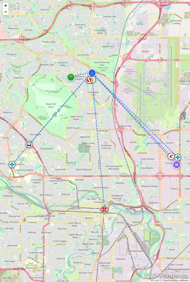Daily accessibility map for 256 BEDDINGTON CI NE, Calgary showing nearby schools, grocery stores, parks, LRT stations and nearby amenities
