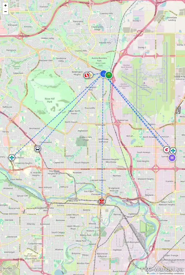 Daily accessibility map for 196 BEDFORD CI NE, Calgary showing nearby schools, grocery stores, parks, LRT stations and nearby amenities