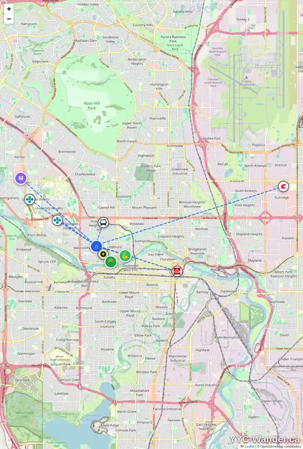 Daily accessibility map for 419 20 ST NW, Calgary showing nearby schools, grocery stores, parks, LRT stations and nearby amenities