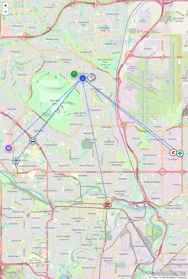 Daily accessibility map for 1004 BERKLEY DR NW, Calgary showing nearby schools, grocery stores, parks, LRT stations and nearby amenities