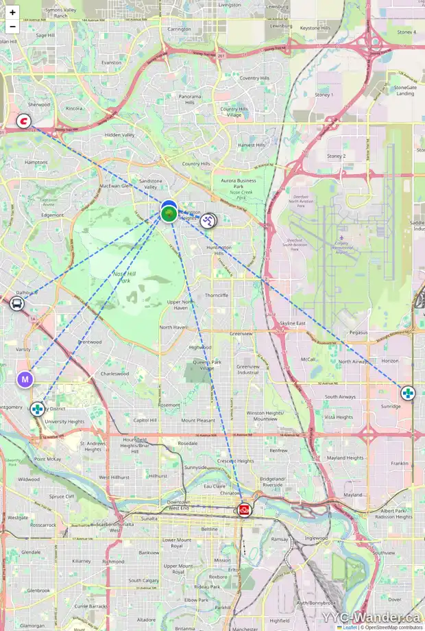 Daily accessibility map for 184 BERWICK DR NW, Calgary showing nearby schools, grocery stores, parks, LRT stations and nearby amenities