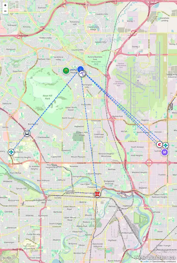 Daily accessibility map for 3 BERMUDA GA NW, Calgary showing nearby schools, grocery stores, parks, LRT stations and nearby amenities