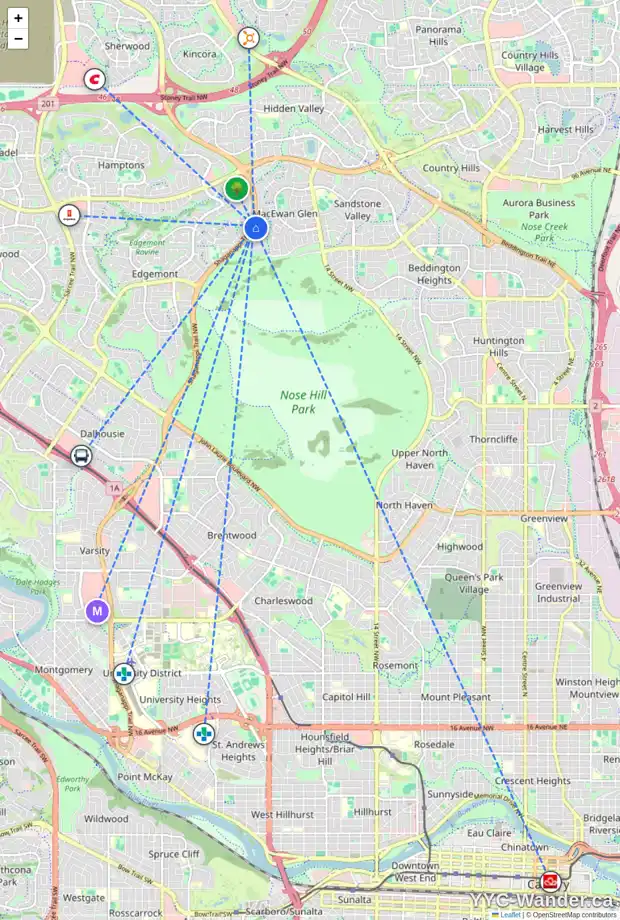 Daily accessibility map for 116 MACEWAN PARK RI NW, Calgary showing nearby schools, grocery stores, parks, LRT stations and nearby amenities