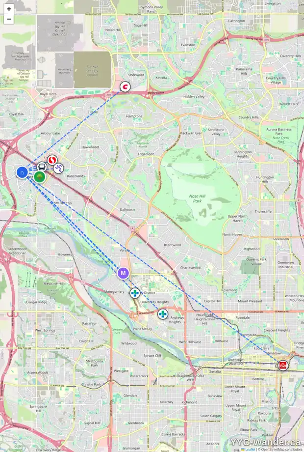 Daily accessibility map for 113 SCANLON HL NW, Calgary showing nearby schools, grocery stores, parks, LRT stations and nearby amenities