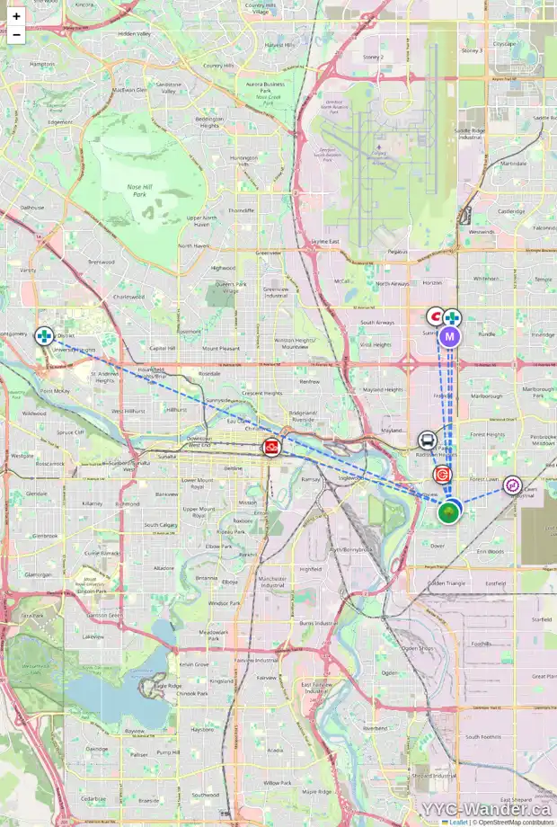 Daily accessibility map for 2535 SABLE DR SE, Calgary showing nearby schools, grocery stores, parks, LRT stations and nearby amenities