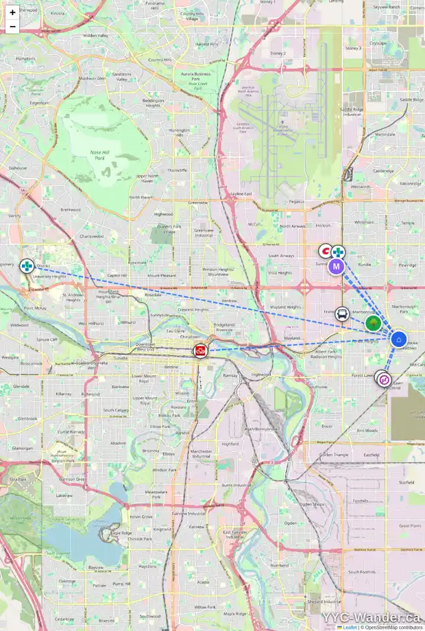 Daily accessibility map for 420 PENWORTH RI SE, Calgary showing nearby schools, grocery stores, parks, LRT stations and nearby amenities