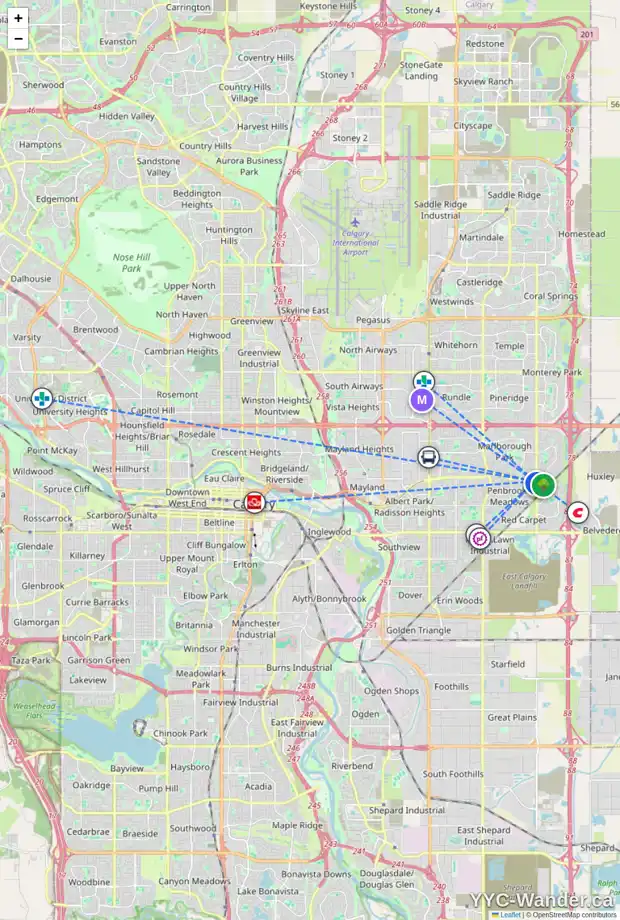 Daily accessibility map for 504 PENSWOOD RD SE, Calgary showing nearby schools, grocery stores, parks, LRT stations and nearby amenities