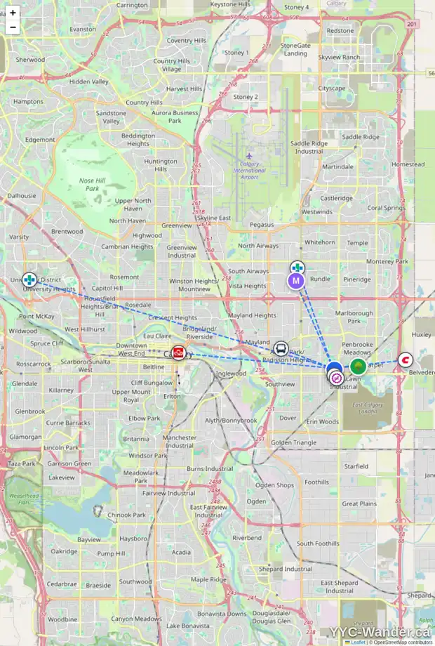 Daily accessibility map for 1527 50 ST SE, Calgary showing nearby schools, grocery stores, parks, LRT stations and nearby amenities