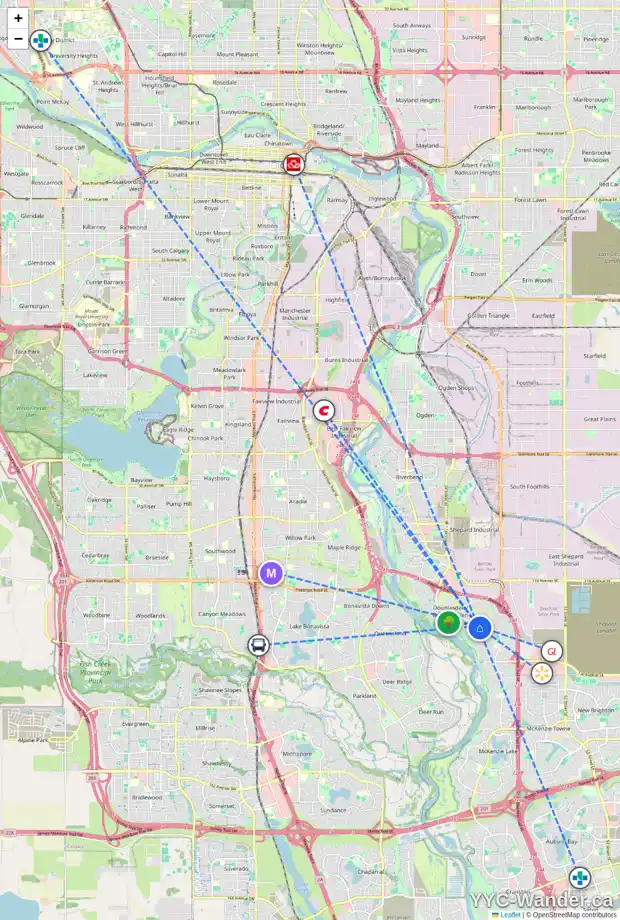 Daily accessibility map for 127 DOUGLASVIEW BA SE, Calgary showing nearby schools, grocery stores, parks, LRT stations and nearby amenities