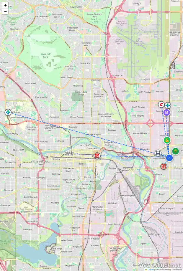 Daily accessibility map for 908 35 ST SE, Calgary showing nearby schools, grocery stores, parks, LRT stations and nearby amenities