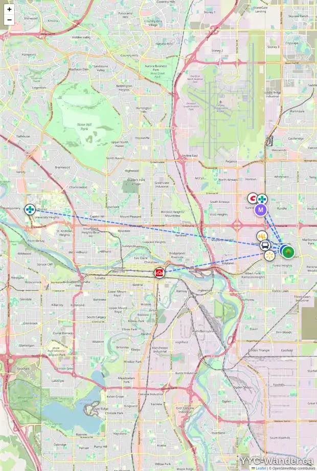 Daily accessibility map for 4615 MARYVALE DR NE, Calgary showing nearby schools, grocery stores, parks, LRT stations and nearby amenities