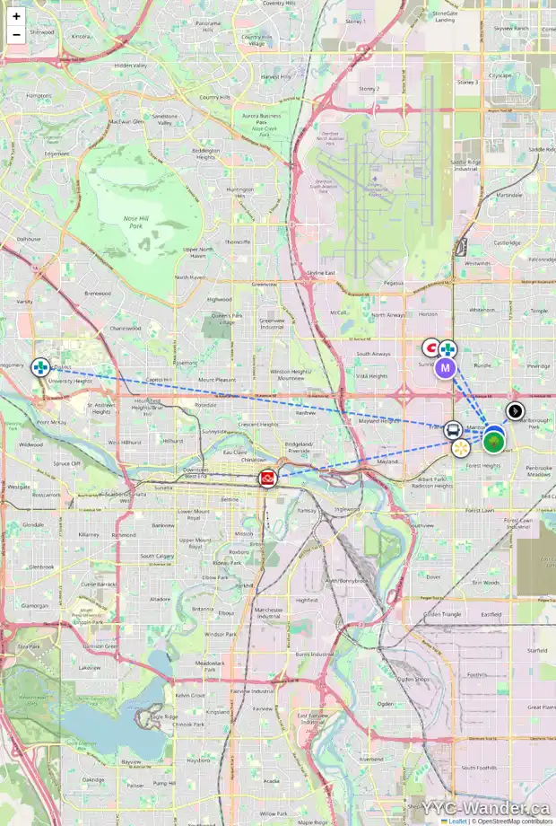 Daily accessibility map for 611 MARIAN CR NE, Calgary showing nearby schools, grocery stores, parks, LRT stations and nearby amenities