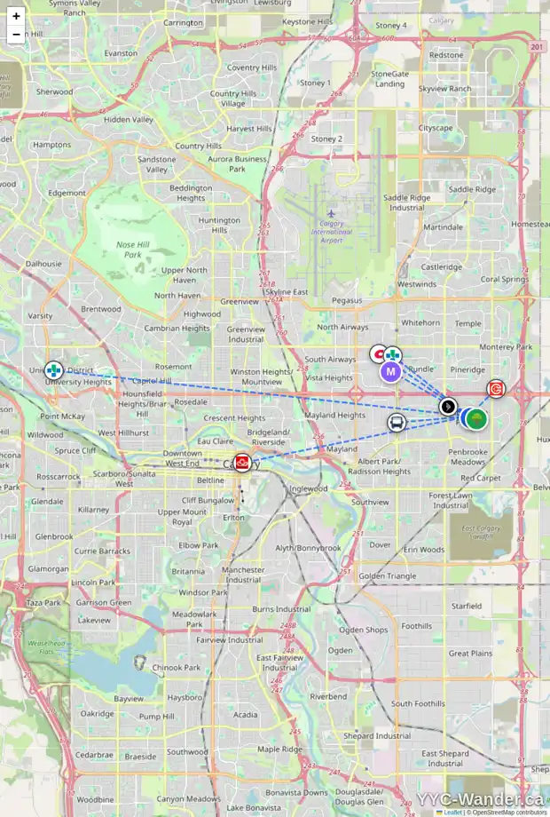 Daily accessibility map for 803 MADEIRA DR NE, Calgary showing nearby schools, grocery stores, parks, LRT stations and nearby amenities