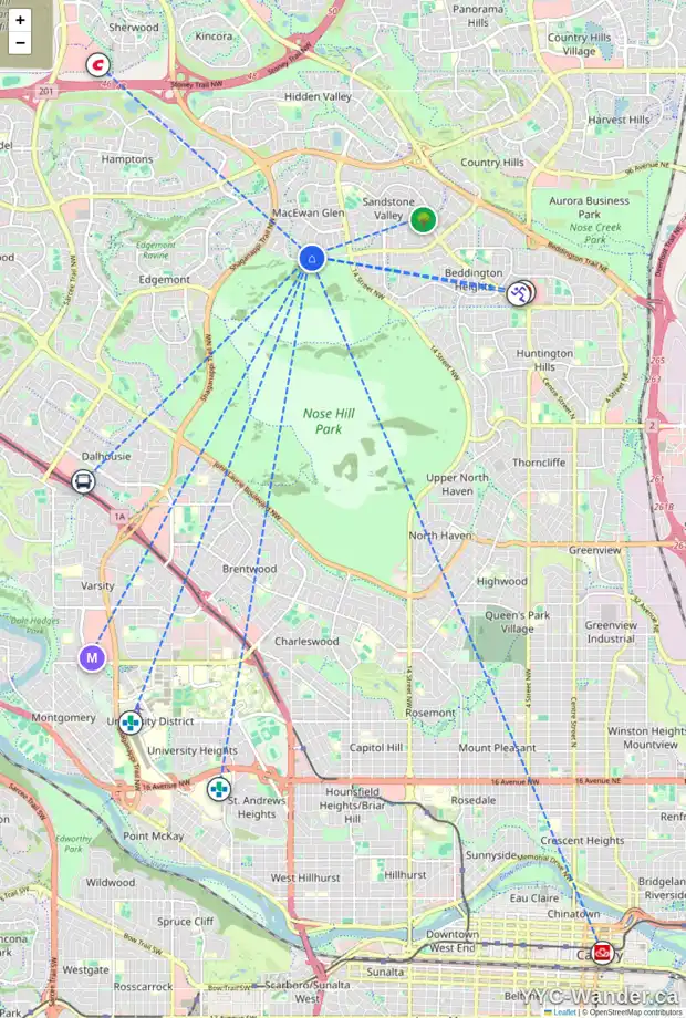 Daily accessibility map for 4 MACEWAN PARK VW NW, Calgary showing nearby schools, grocery stores, parks, LRT stations and nearby amenities