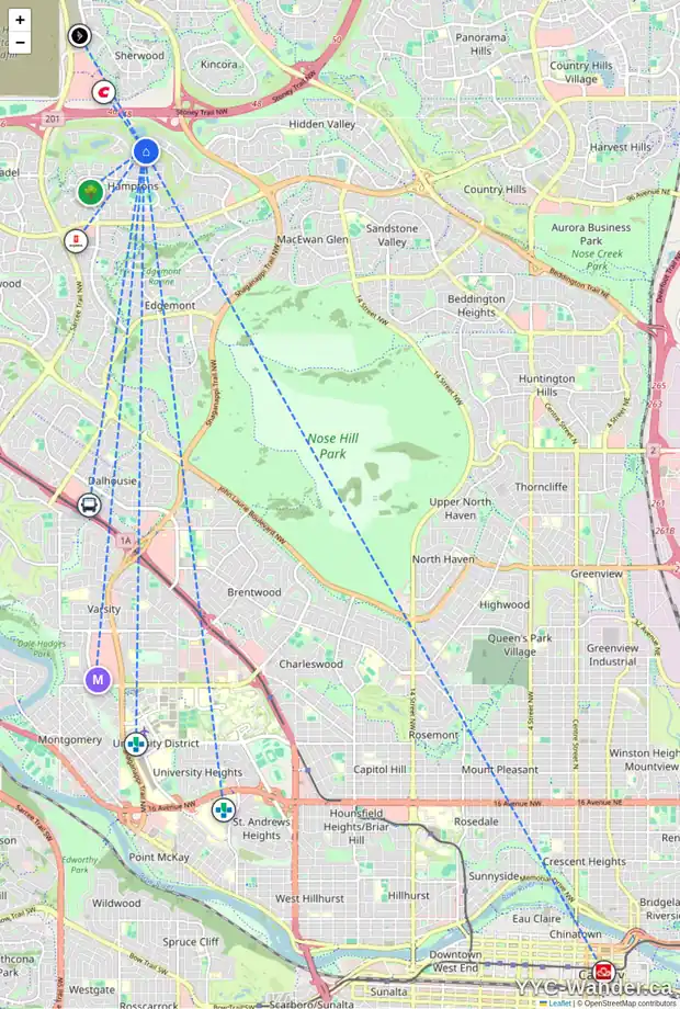 Daily accessibility map for 92 HAMPTONS DR NW, Calgary showing nearby schools, grocery stores, parks, LRT stations and nearby amenities