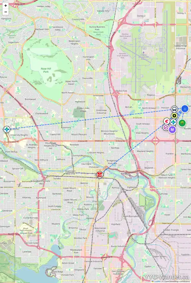 Daily accessibility map for 35 WHITEFIELD PL NE, Calgary showing nearby schools, grocery stores, parks, LRT stations and nearby amenities