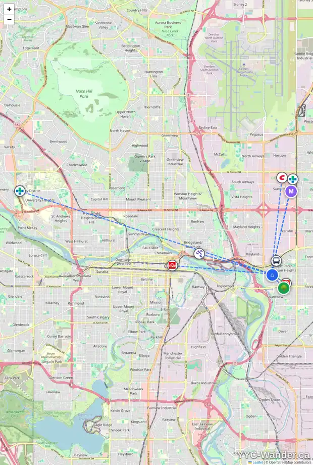 Daily accessibility map for 2715 11 AV SE, Calgary showing nearby schools, grocery stores, parks, LRT stations and nearby amenities