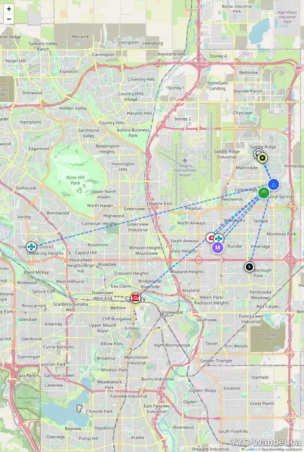 Daily accessibility map for 239 FALSHIRE WY NE, Calgary showing nearby schools, grocery stores, parks, LRT stations and nearby amenities