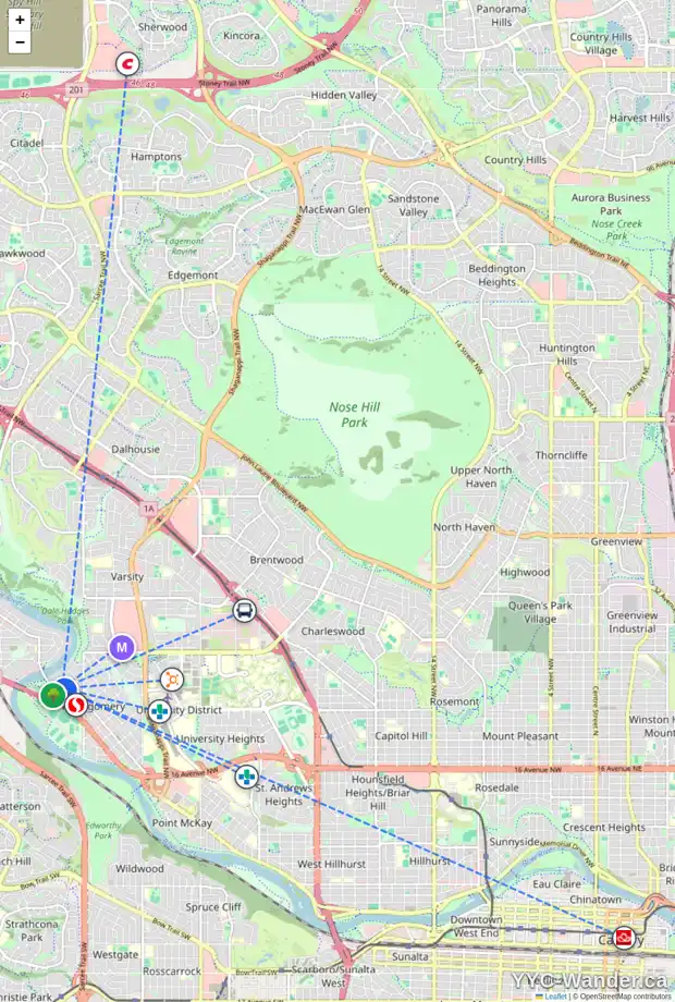 Daily accessibility map for 5211 17 AV NW, Calgary showing nearby schools, grocery stores, parks, LRT stations and nearby amenities