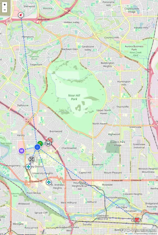 Daily accessibility map for 10 VARSVILLE PL NW, Calgary showing nearby schools, grocery stores, parks, LRT stations and nearby amenities