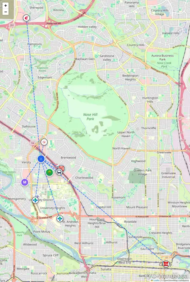 Daily accessibility map for 4013 VANCE PL NW, Calgary showing nearby schools, grocery stores, parks, LRT stations and nearby amenities