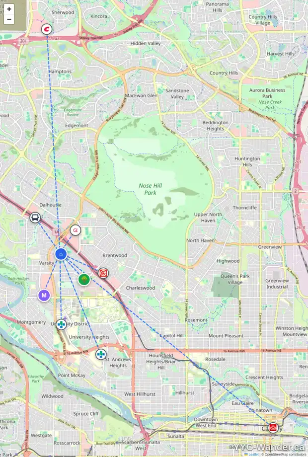 Daily accessibility map for 4316 VERDUN PL NW, Calgary showing nearby schools, grocery stores, parks, LRT stations and nearby amenities