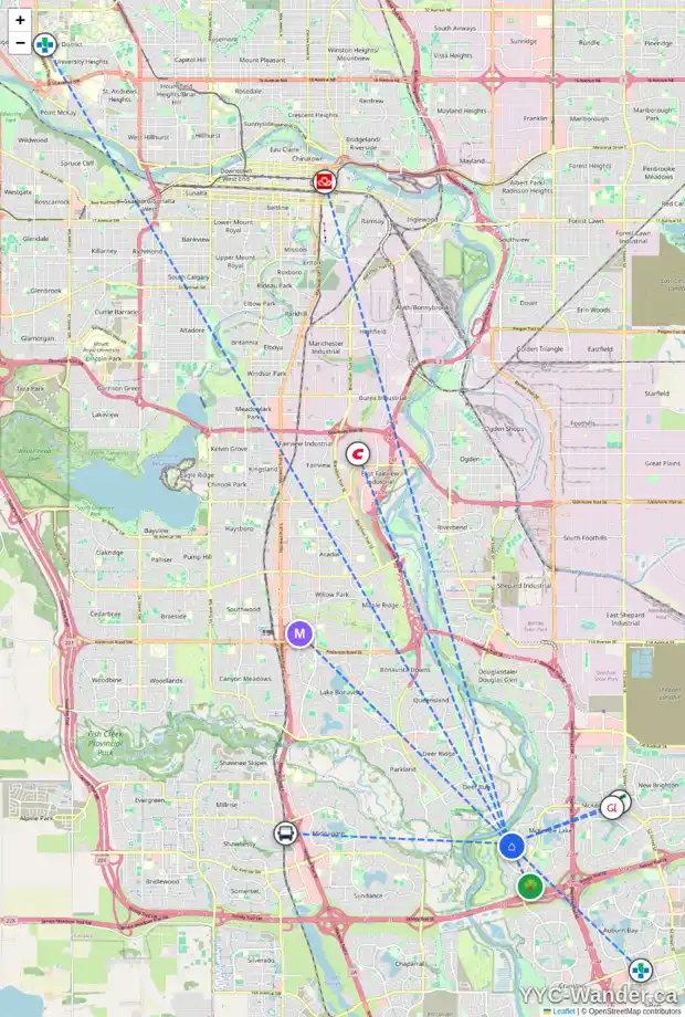 Daily accessibility map for 116 MT CASCADE PL SE, Calgary showing nearby schools, grocery stores, parks, LRT stations and nearby amenities