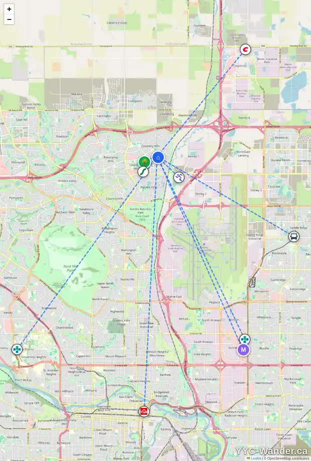 Daily accessibility map for 244 COVERDALE CO NE, Calgary showing nearby schools, grocery stores, parks, LRT stations and nearby amenities