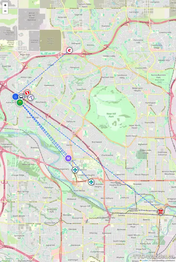 Daily accessibility map for 226 SCOTIA PT NW, Calgary showing nearby schools, grocery stores, parks, LRT stations and nearby amenities