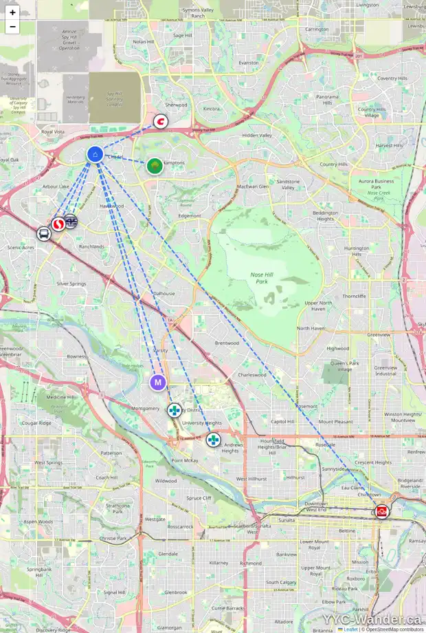 Daily accessibility map for 125 CITADEL RIDGE CL NW, Calgary showing nearby schools, grocery stores, parks, LRT stations and nearby amenities