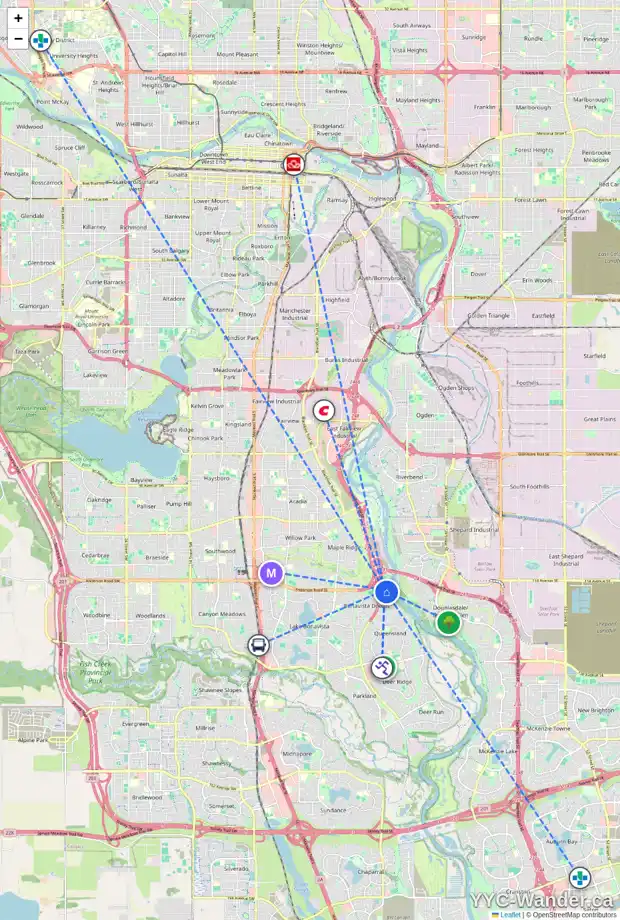 Daily accessibility map for 12035 DIAMOND VW SE, Calgary showing nearby schools, grocery stores, parks, LRT stations and nearby amenities