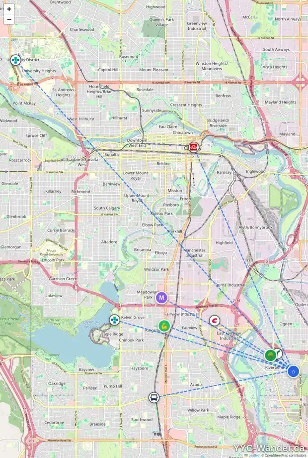 Daily accessibility map for 119 RIVERSTONE CV SE, Calgary showing nearby schools, grocery stores, parks, LRT stations and nearby amenities