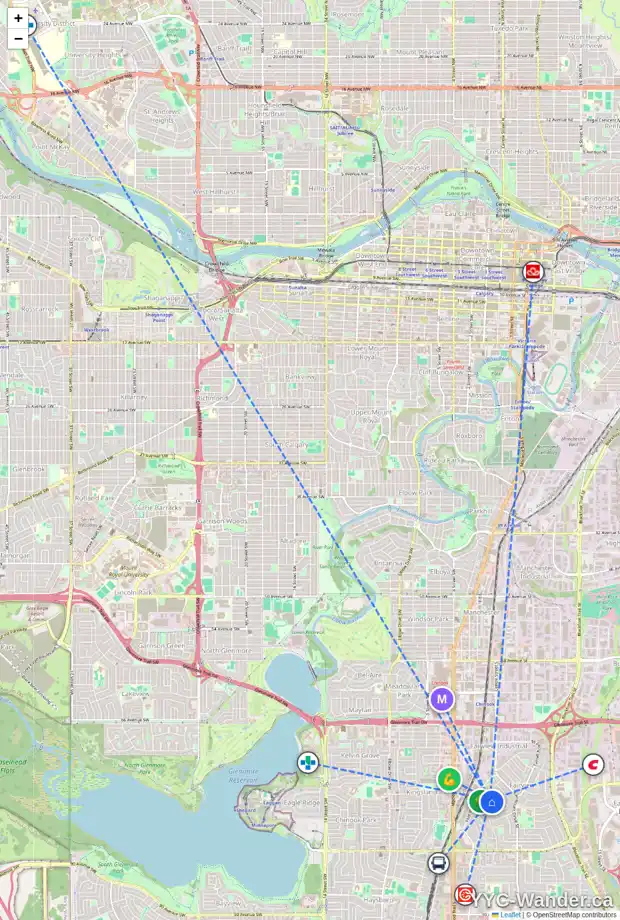 Daily accessibility map for 21 FOXWELL RD SE, Calgary showing nearby schools, grocery stores, parks, LRT stations and nearby amenities