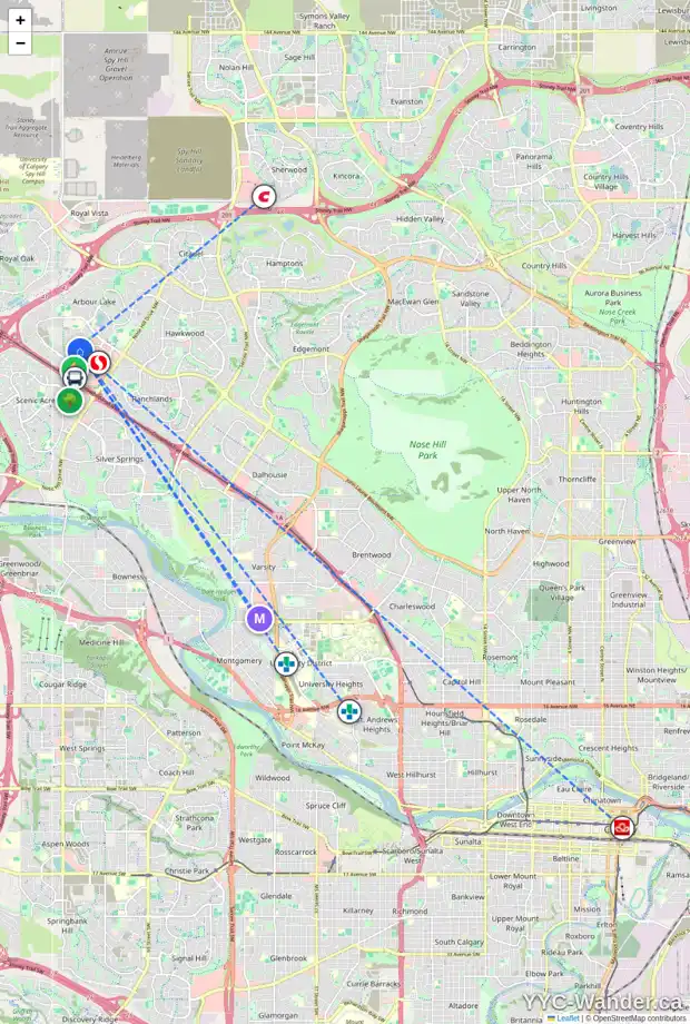Daily accessibility map for 157 ARBOUR GROVE CL NW, Calgary showing nearby schools, grocery stores, parks, LRT stations and nearby amenities