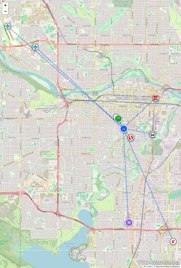Daily accessibility map for 2116 HOPE ST SW, Calgary showing nearby schools, grocery stores, parks, LRT stations and nearby amenities