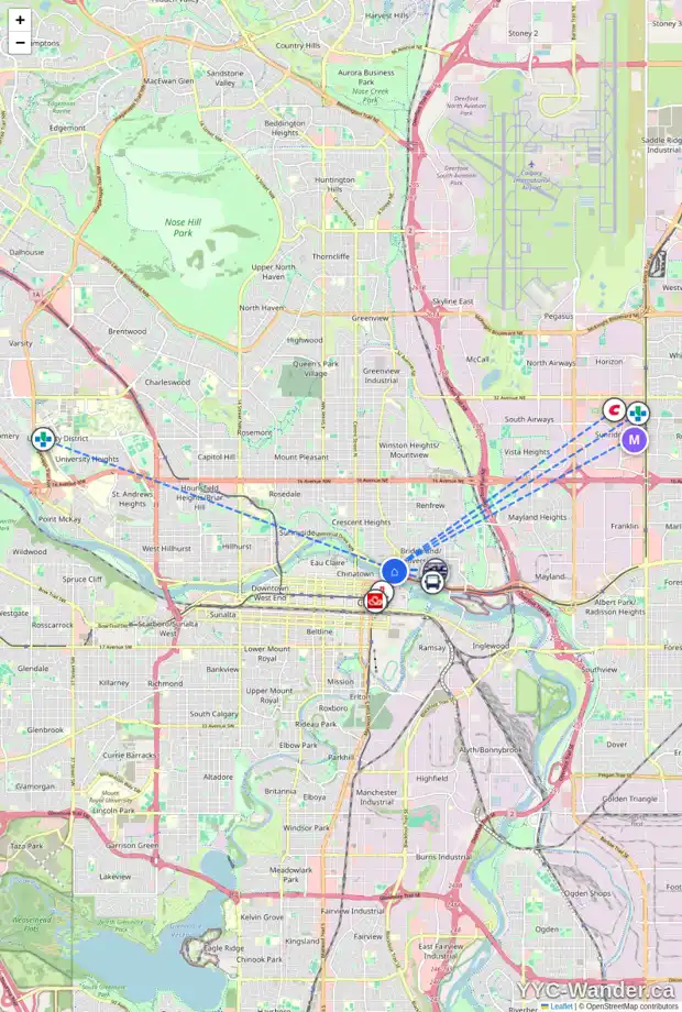 Daily accessibility map for 15 4 ST NE, Calgary showing nearby schools, grocery stores, parks, LRT stations and nearby amenities