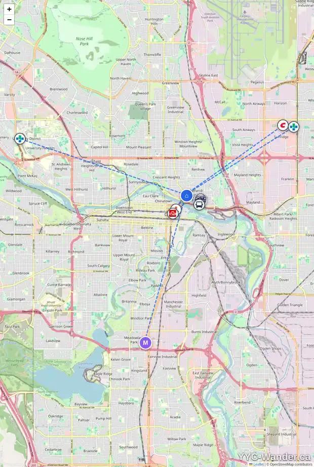 Daily accessibility map for 108 647 1 AV NE, Calgary showing nearby schools, grocery stores, parks, LRT stations and nearby amenities