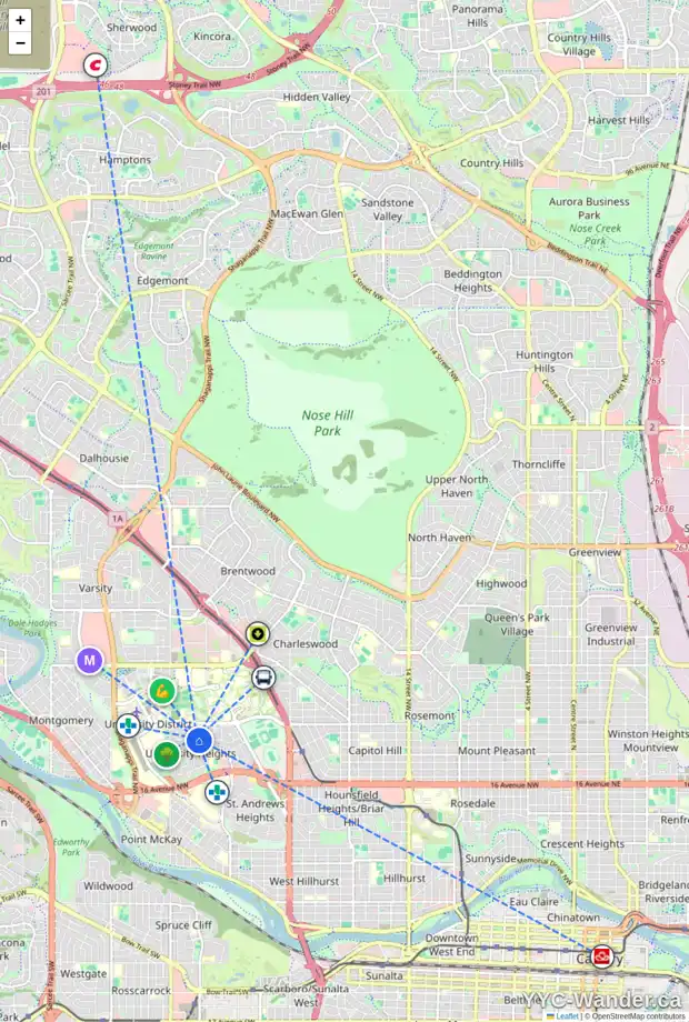 Daily accessibility map for 3328 UNDERHILL DR NW, Calgary showing nearby schools, grocery stores, parks, LRT stations and nearby amenities