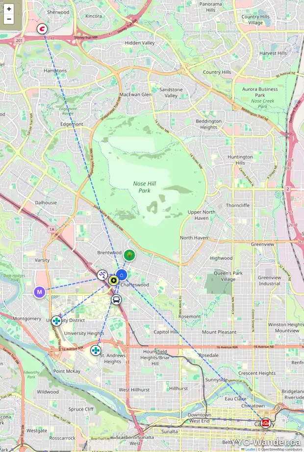 Daily accessibility map for 3816 BRIGHTON DR NW, Calgary showing nearby schools, grocery stores, parks, LRT stations and nearby amenities
