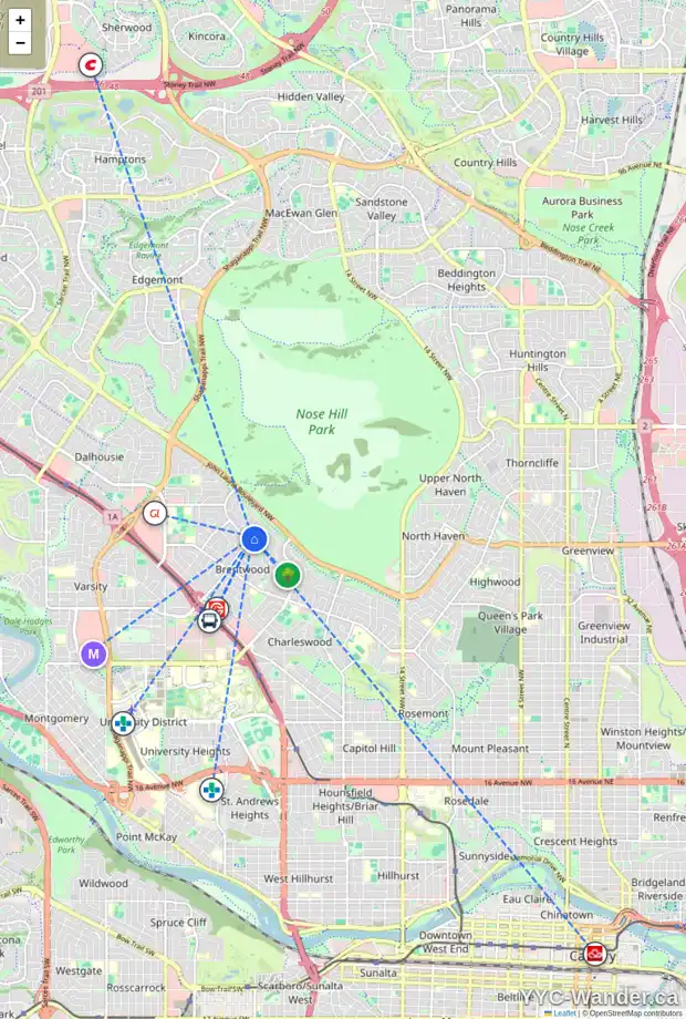 Daily accessibility map for 2756 CANNON RD NW, Calgary showing nearby schools, grocery stores, parks, LRT stations and nearby amenities