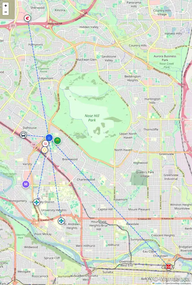 Daily accessibility map for 3723 BENTON DR NW, Calgary showing nearby schools, grocery stores, parks, LRT stations and nearby amenities
