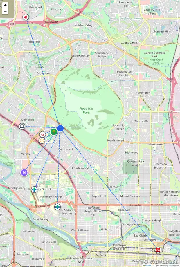 Daily accessibility map for 5348 BANNERMAN DR NW, Calgary showing nearby schools, grocery stores, parks, LRT stations and nearby amenities